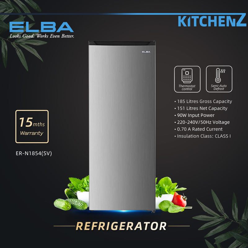 Elba 185L Single Door Refrigerator Semi Auto Defrost/Direct Cooling System - ER-N1854(SV)