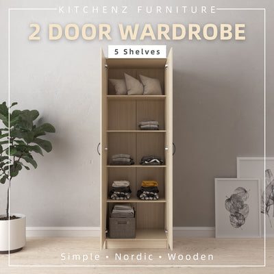 (EM) 2FT 2 Door Wardrobe Solid Board with 5 Shelves / Removable Shelves-HMZ-FN-WD-6002