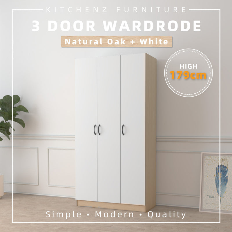 3FT 3 Door Wardrobe Solid Board with 6 Shelves- HMZ-FN-WD-6001/6021