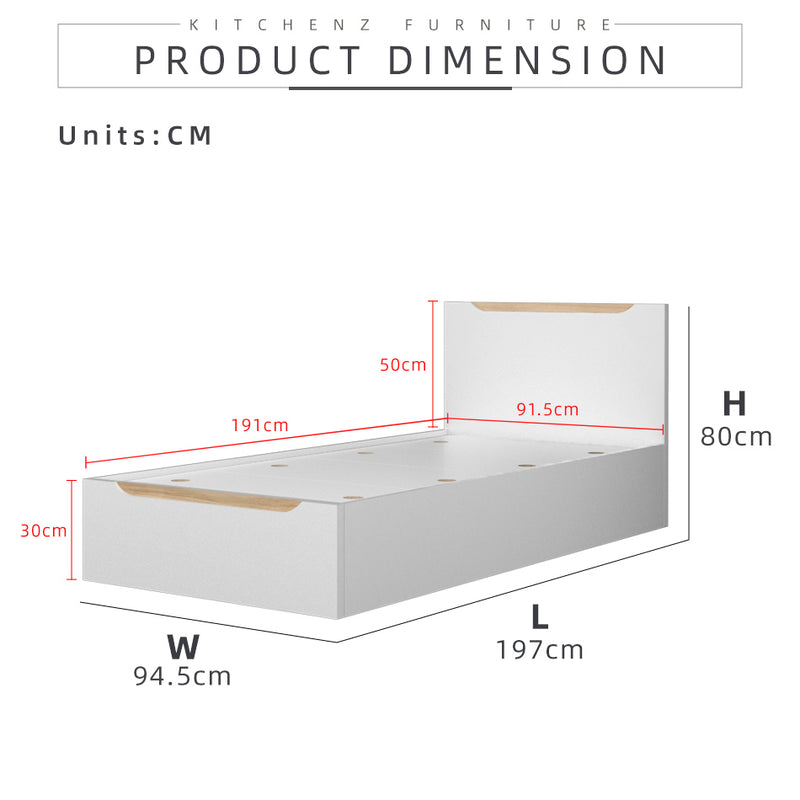 6.5FT Simona Series Single Bed Frame Particle Board with Headboard / Katil Single - HMZ-FN-BF-Simona-S