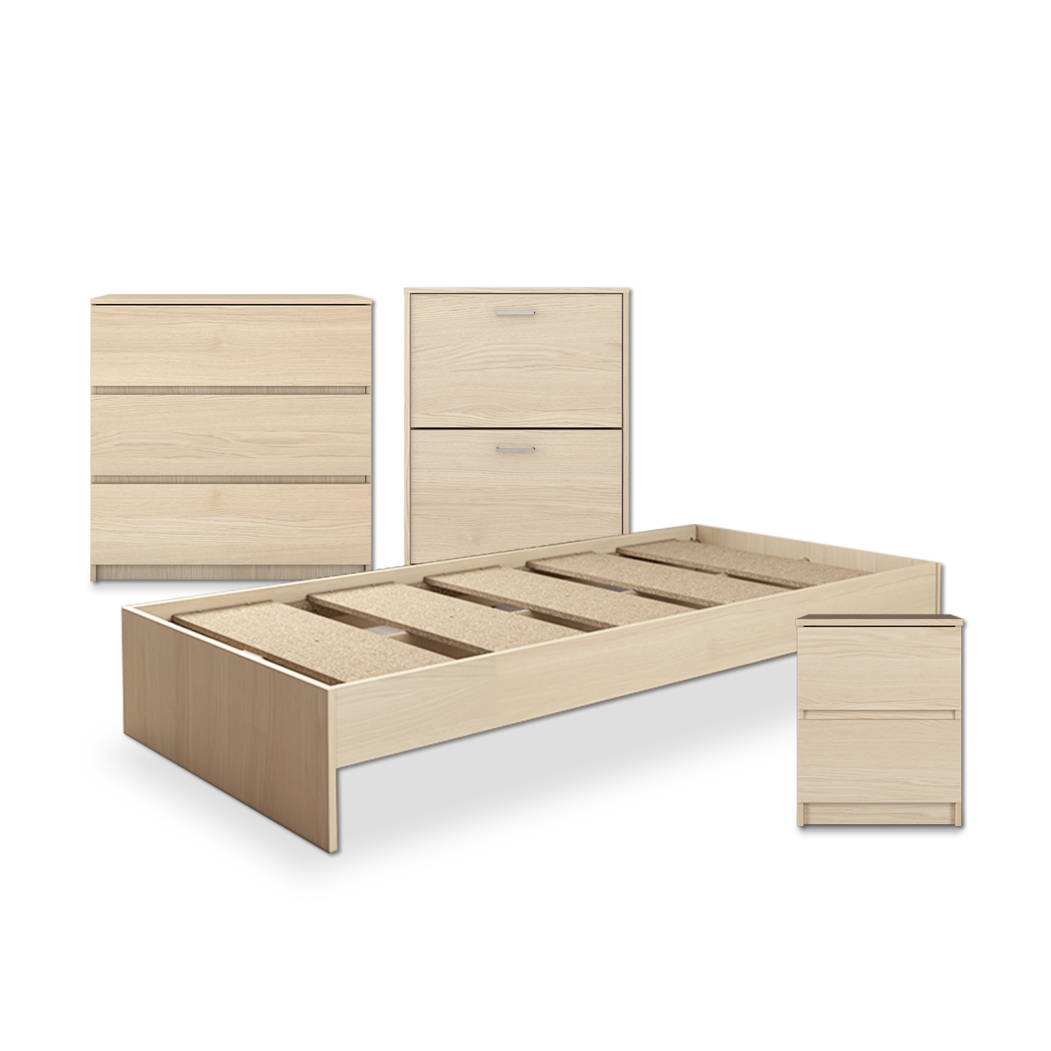 (FREE Shipping) Natural Oak + White Combo Set Chest Drawer / Single Be