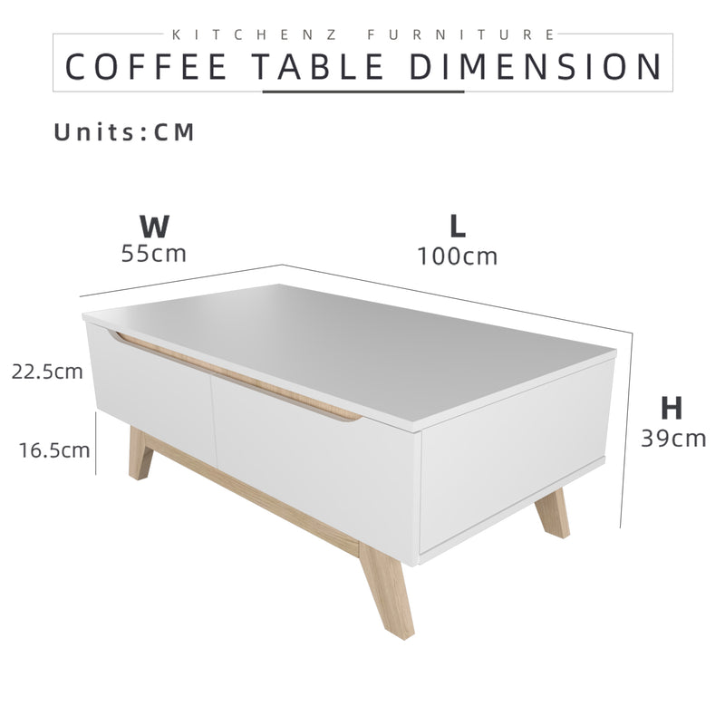 3.5FT Simona Series Coffee Table with 2 Drawers-HMZ-FN-CT-1396-WT