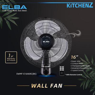 Elba 16" Wall Fan with Remote Control - EWMF-E1646RC(BK)