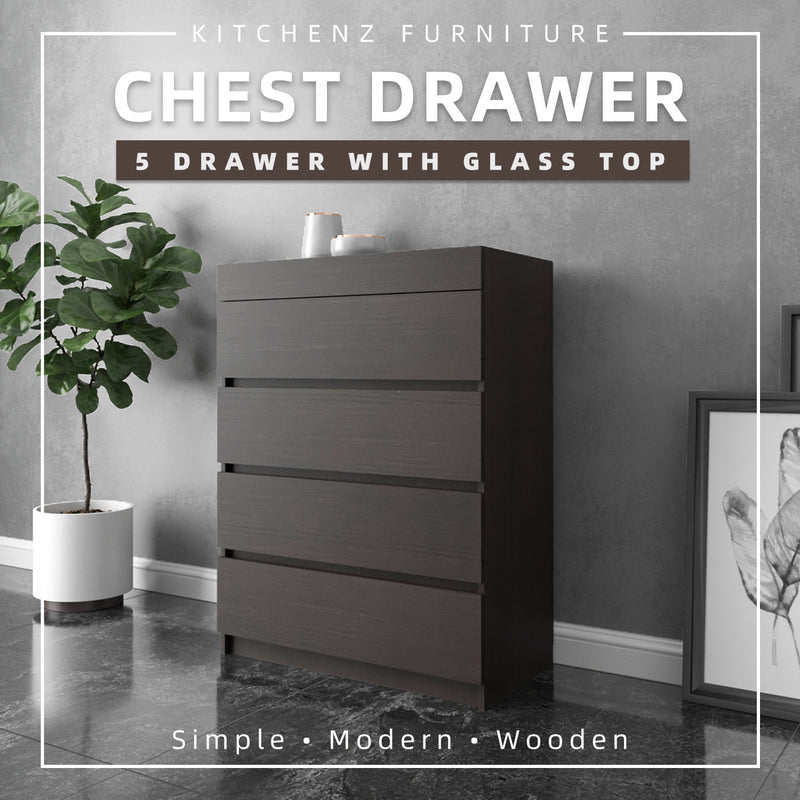 (EM) 5 Layers Chest Drawer with Big Size Glass Display Top - HMZ-FN-CD-7006/7026