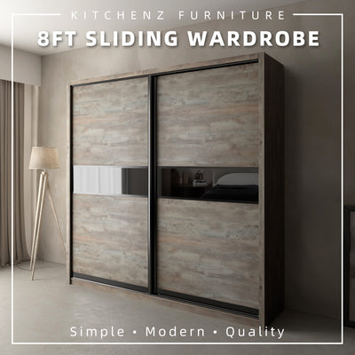 (FREE Shipping & FREE Installation) 8FT Sliding Doors Wardrobe / 3 Different Colors / Mirror / Anti-Jump / Almari Baju