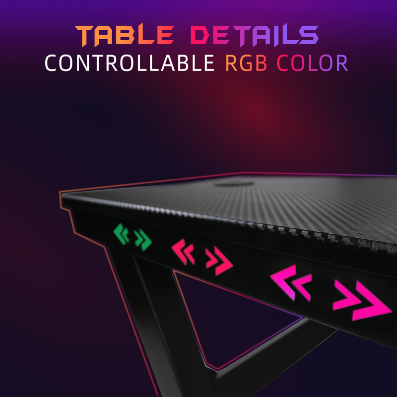 120CM / 140CM Z Series LED Lighting Carbon Fiber Surface E-sports RGB Gaming Table-HMZ-GT-JF-12060/14060-ZL-BK-LED