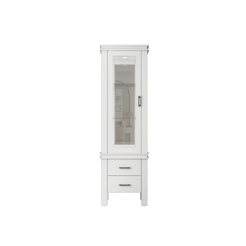 1.9FT Isabella Series 1 Door Glass Display Cabinet with 2 Drawers-DC-I7282-WT
