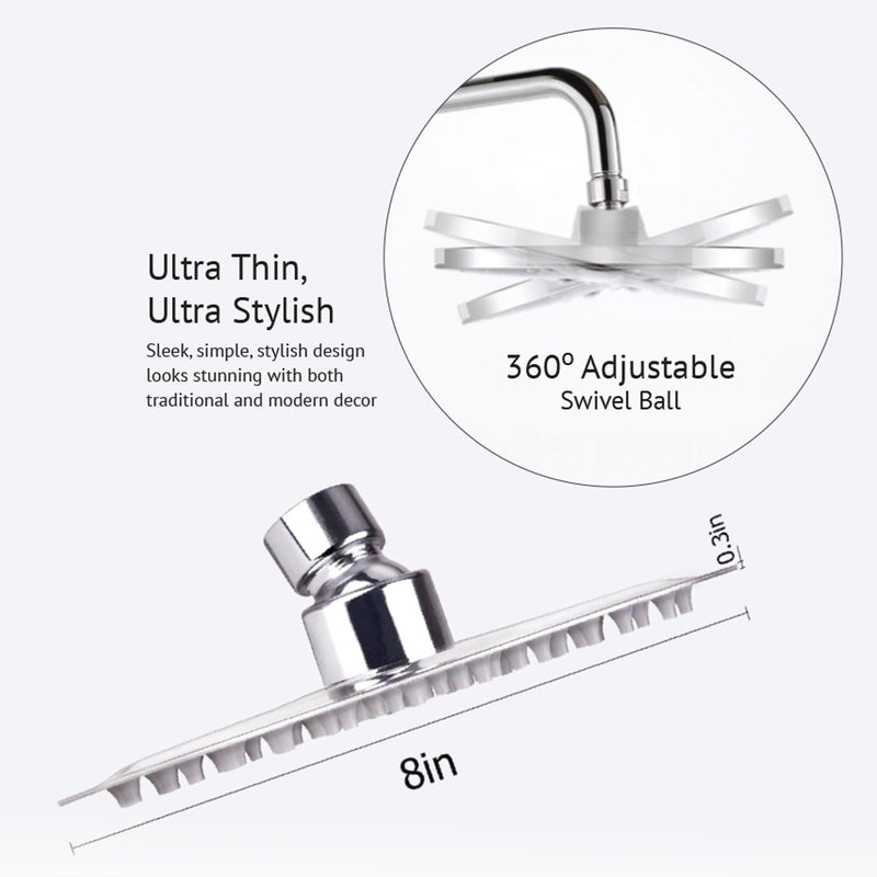 8" SUS304 Stainless Steel Rain Shower Set Shower Mixer Faucet In-wall Swivel Tub Spout + Hand Shower-KZ-TF-ESB-9027-S