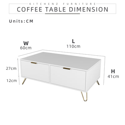 (EM) 4FT Eudora Series Coffee Table with 2 Way Access Drawers-HMZ-FN-CT-E1100-WT