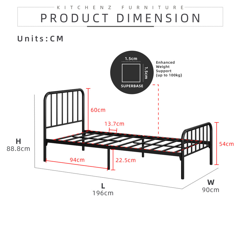 Single Size Metal Bed Frame Powder Coat Metal Bed Frame - 3VFY900F/0005/0012/0015/0016/0017