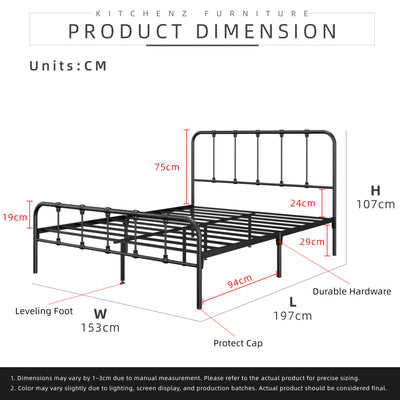 Queen Size Metal Bed Frame Powder Coated Metal - 3VED902F/0022/0025/0026/0027/0028