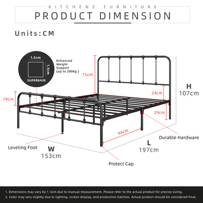 Queen Size Metal Bed Frame Powder Coated Metal - 3VED902F/0022/0025/0026/0027/0028