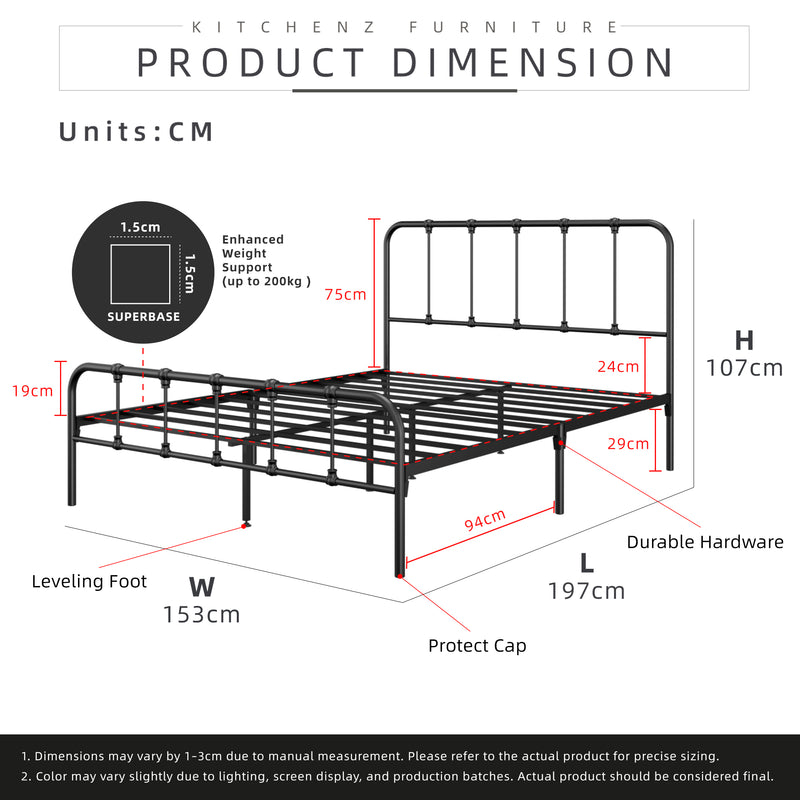 Queen Size Metal Bed Frame Powder Coated Metal - 3VED902F/0022/0025/0026/0027/0028