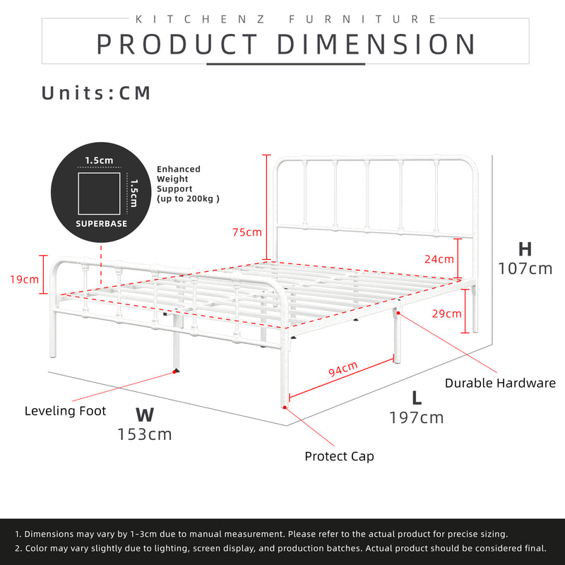 Queen Size Metal Bed Frame Powder Coated Metal - 3VED902F/0022/0025/0026/0027/0028