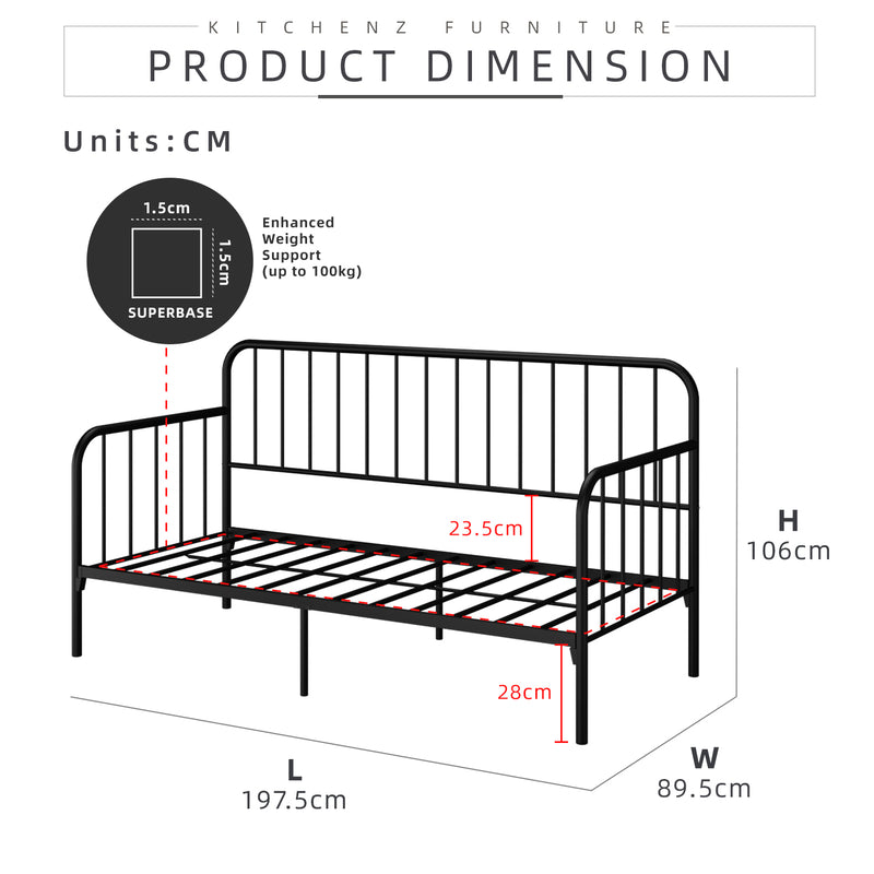 6.4/6.7FT Day Bed/Pull Out Trundle/Pop up Bed Frame Katil Besi Powder Coat Metal/Linen Fabric Divan Series - 0045/0055