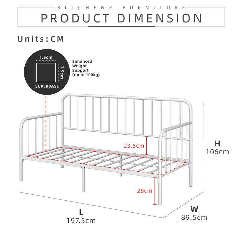 6.4/6.7FT Day Bed/Pull Out Trundle/Pop up Bed Frame Katil Besi Powder Coat Metal/Linen Fabric Divan Series - 0045/0055