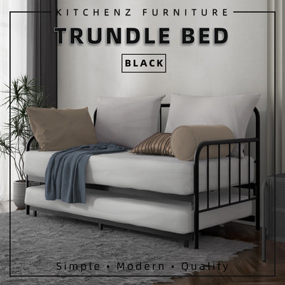 [COMBO Bedframe+Mattress] Single Trundle Bed/Pop-out Day Bedframe White/Black FREE Single 3x5FT Mattress