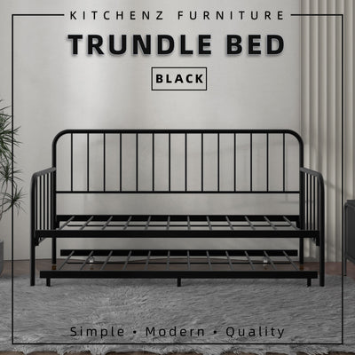 [COMBO Bedframe+Mattress] Single Trundle Bed/Pop-out Day Bedframe White/Black FREE Single 3x5FT Mattress