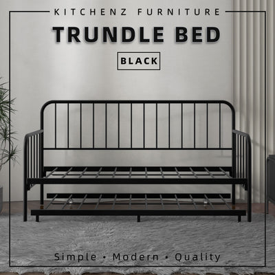 (EM) 6.4FT Day Bed / Pull Out Trundle Bed Frame Katil Besi Powder Coat Metal Black White -0045/0046