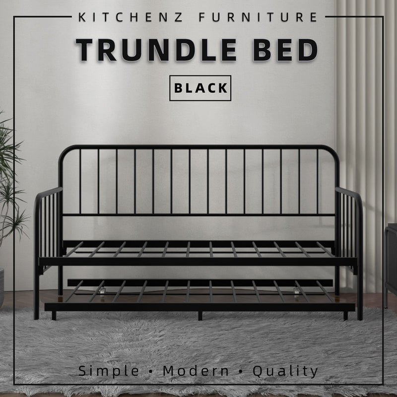 (EM) 6.4FT Day Bed / Pull Out Trundle Bed Frame Katil Besi Powder Coat Metal Black -0045/0046