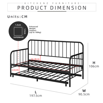6.4/6.7FT Day Bed/Pull Out Trundle/Pop up Bed Frame Katil Besi Powder Coat Metal/Linen Fabric Divan Series - 0045/0055
