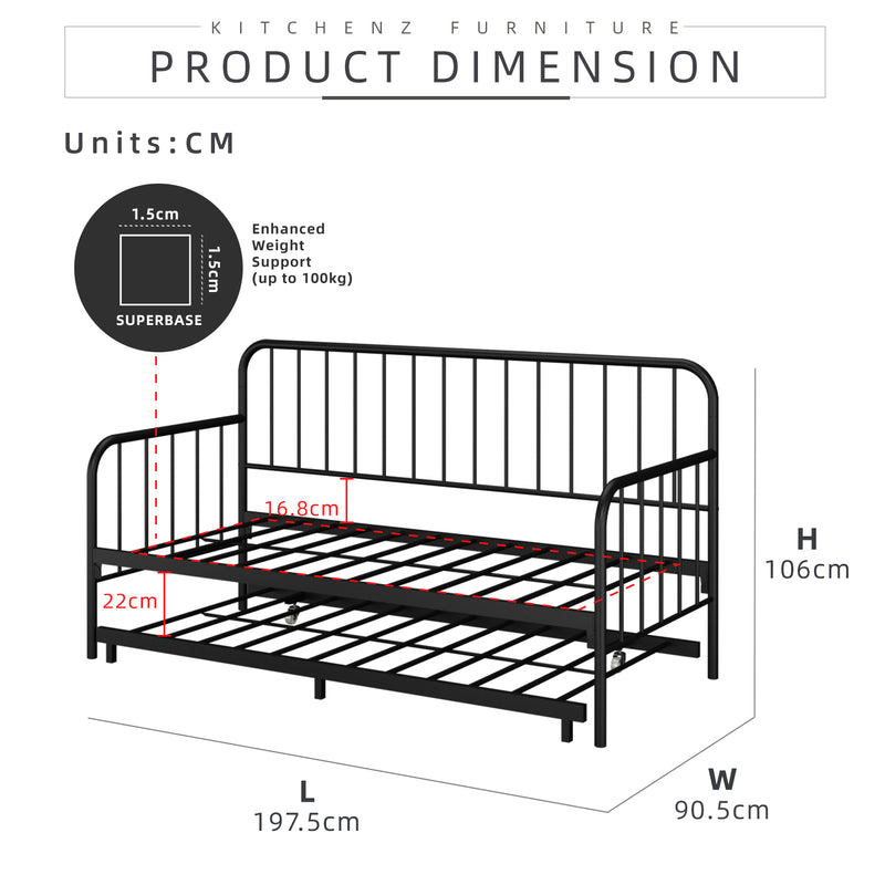 (EM) 6.4FT Super Base Day Bed Pull Out Katil Besi Powder Coat Metal-0046V2