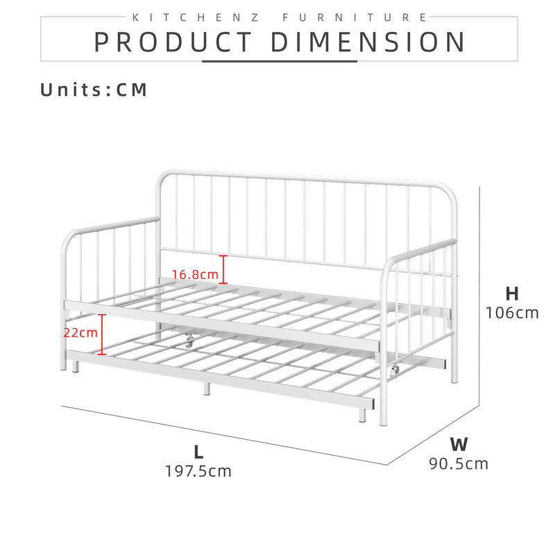 [COMBO Bedframe+Mattress] Single Trundle Bed/Pop-out Day Bedframe White/Black FREE Single 3x5FT Mattress