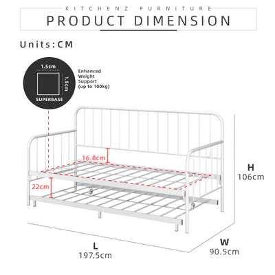 6.4/6.7FT Day Bed/Pull Out Trundle/Pop up Bed Frame Katil Besi Powder Coat Metal/Linen Fabric Divan Series - 0045/0055