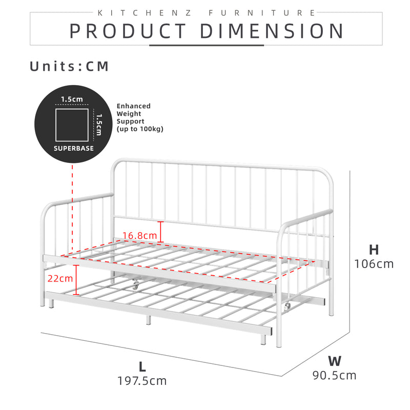 6.4/6.7FT Day Bed/Pull Out Trundle/Pop up Bed Frame Katil Besi Powder Coat Metal/Linen Fabric Divan Series - 0045/0055