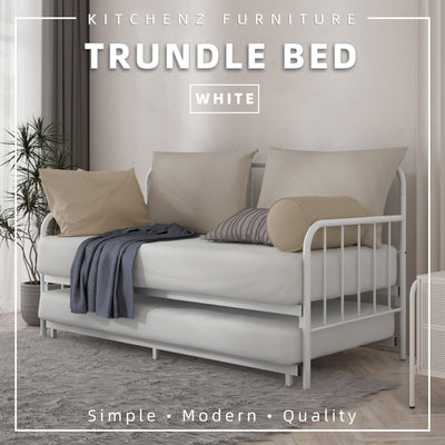 [COMBO Bedframe+Mattress] Single Trundle Bed/Pop-out Day Bedframe White/Black FREE Single 3x5FT Mattress