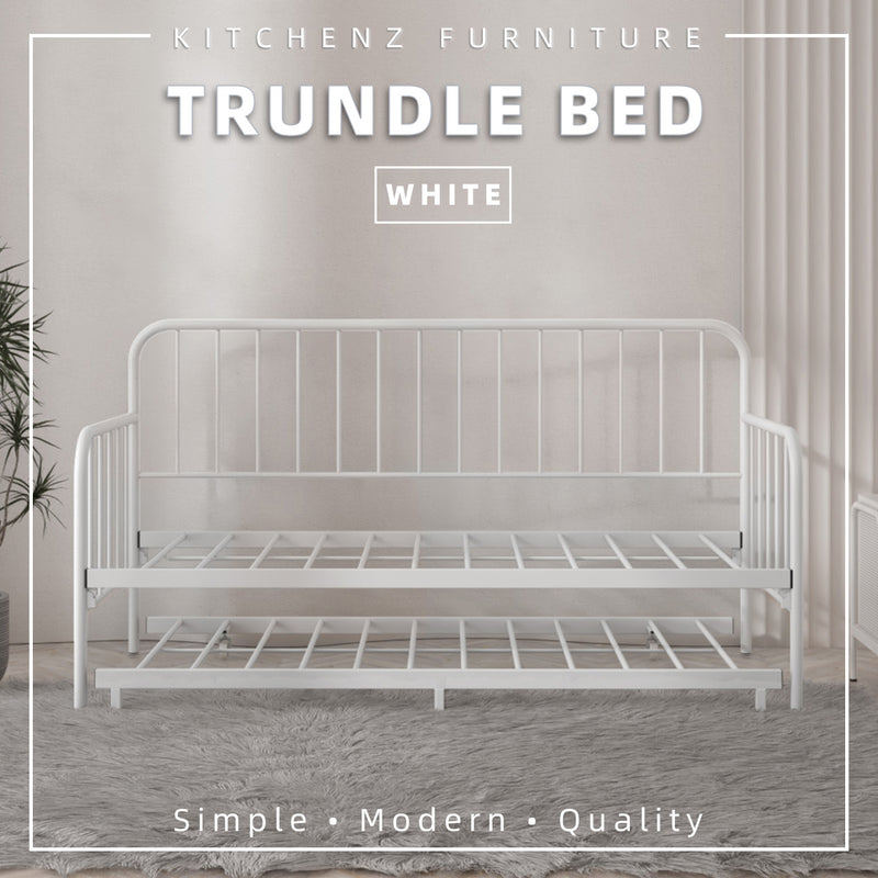 [COMBO Bedframe+Mattress] Single Trundle Bed/Pop-out Day Bedframe White/Black FREE Single 3x5FT Mattress