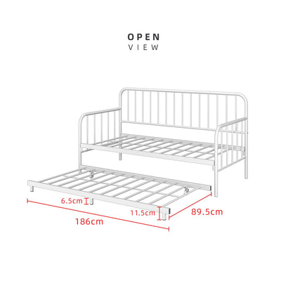 (EM) 6.4FT Day Bed / Pull Out Trundle Bed Frame Katil Besi Powder Coat Metal Black White -0045/0046
