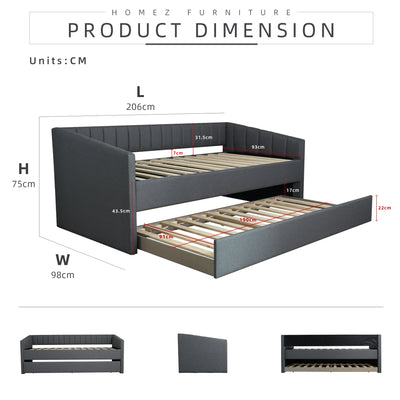 6.4/6.7FT Day Bed/Pull Out Trundle/Pop up Bed Frame Katil Besi Powder Coat Metal/Linen Fabric Divan Series - 0045/0055