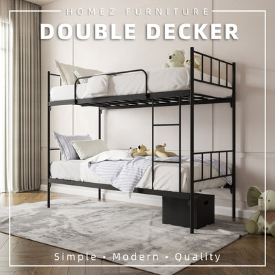 6.4FT Double Decker Bed Frame Katil Dua Tingkat / White / Black-HMZ-FYDB-0058