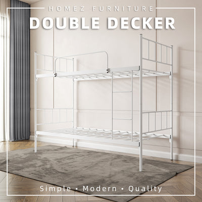 6.4FT Double Decker Bed Frame Katil Dua Tingkat / White / Black-HMZ-FYDB-0058