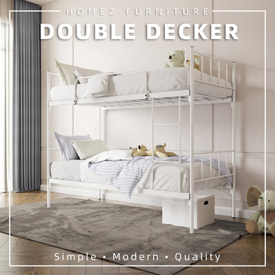 6.4FT Double Decker Bed Frame Katil Dua Tingkat / White / Black-HMZ-FYDB-0058