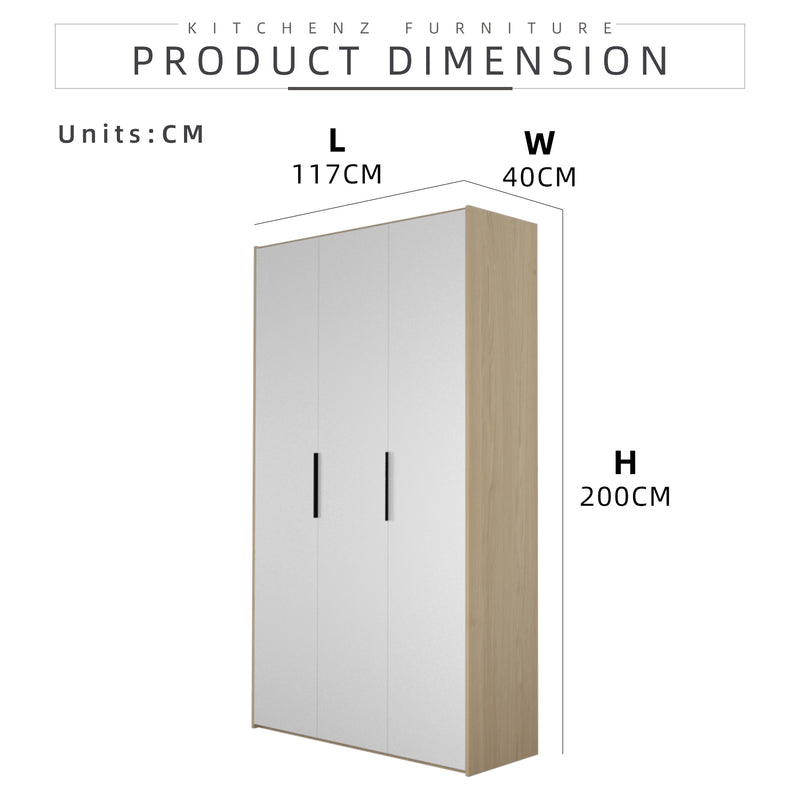 [COMBO] Jordan Alexi Simona Combo Set Queen Bed Frame / 3 Doors Wardrobe / Side Table / Coffee Table / TV Cabinet / Display Cabinet-Oak+White/Black