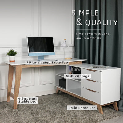 4.8FT Simona Series Writing Table with Storage / Office Table / Meja Belajar / Meja Pejabat-HMZ-FN-WT-S4-WT