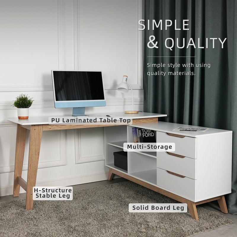 4.8FT Simona Series Writing Table with Storage / Office Table / Meja Belajar / Meja Pejabat-HMZ-FN-WT-S4-WT