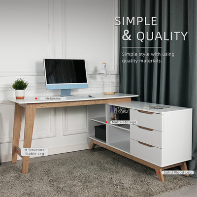 4.8FT Simona Series Writing Table with Storage / Office Table / Meja Belajar / Meja Pejabat-HMZ-FN-WT-S4-WT