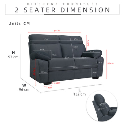 (FREE Shipping & Free Installation) Sofa Set 1+2+3 Seater Recliner Seat Dark Grey Cat Claw Fabric / Modern Classic / Wood Legs-HMZ-FN-SF-FBG261-DGY-FULL