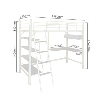 (EM) 6.5FT 3V Loft Bed Frame Study Table & Book Shelves Single Metal Bed Frame -3VAH904/BB8100