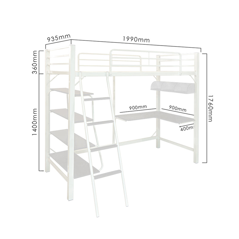 (EM) 6.5FT 3V Loft Bed Frame Study Table & Book Shelves Single Metal Bed Frame -3VAH904/BB8100