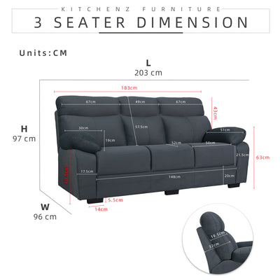 (FREE Shipping & Free Installation) Sofa Set 1+2+3 Seater Recliner Seat Dark Grey Cat Claw Fabric / Modern Classic / Wood Legs-HMZ-FN-SF-FBG261-DGY-FULL