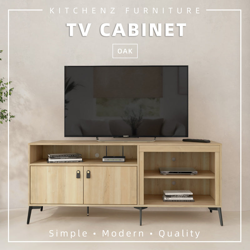 5.2FT TV Cabinet Tv Console Rak Tv Kabinet Tv Almari Tv Metal Leg Soft Close Doors Anti-Scratch Metal Legs Media Storage Shelves - 5123-OAK