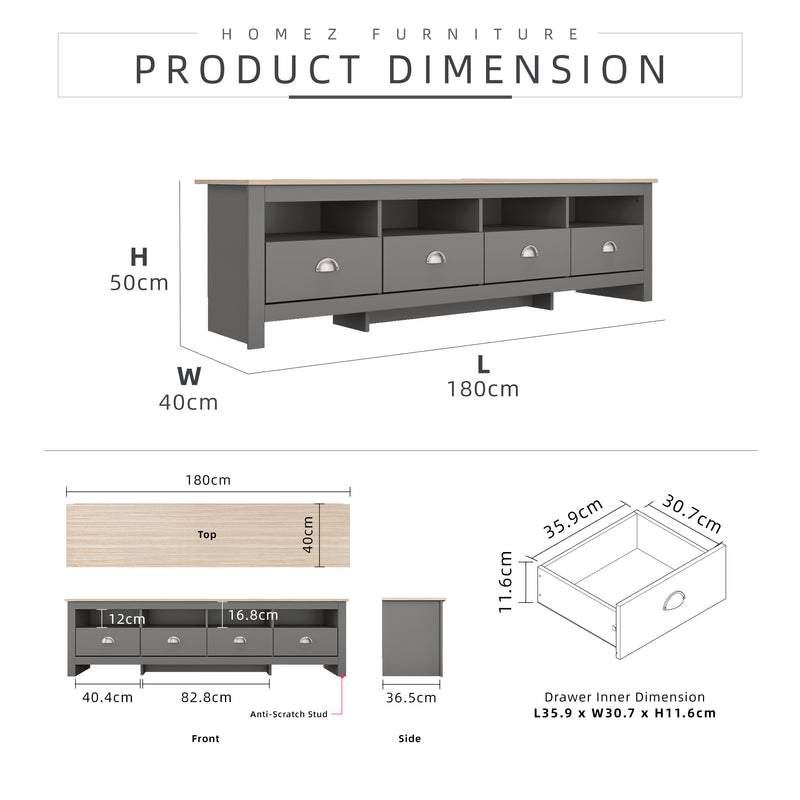 5.9FT Grayson Series TV Cabinet with 4 Drawers & 4 Open Storage Metal Handle Living Space Room Bedroom - TC-5919