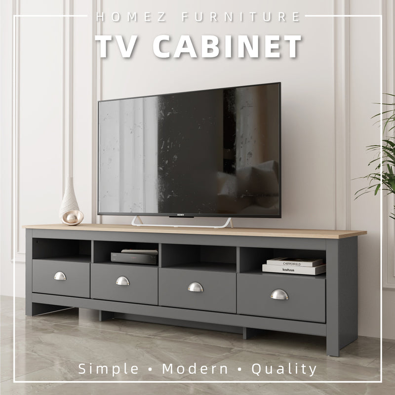 5.9FT TV Cabinet with 4 Drawers & 4 Open Storage Metal Handle Living Space Room Bedroom - TC-5919