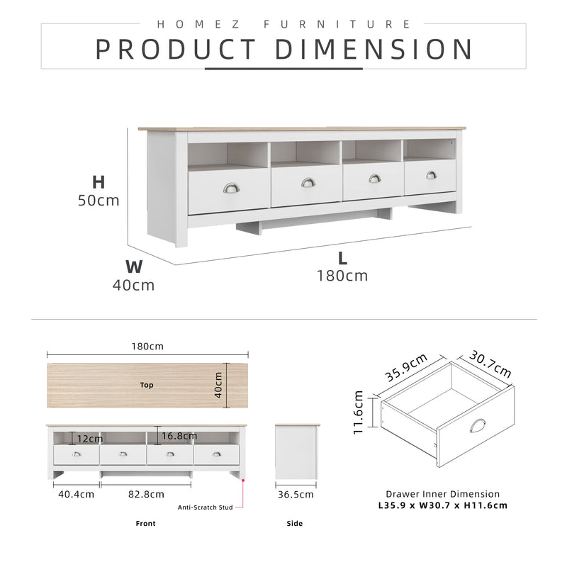 5.9FT Grayson Series TV Cabinet with 4 Drawers & 4 Open Storage Metal Handle Living Space Room Bedroom - TC-5919