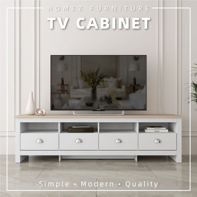 5.9FT TV Cabinet with 4 Drawers & 4 Open Storage Metal Handle Living Space Room Bedroom - TC-5919