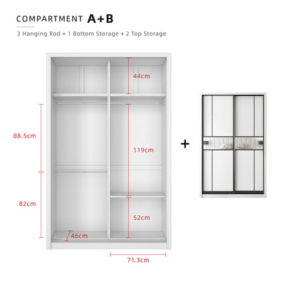 (FREE Shipping & FREE Installation) 5x8FT Melamine Sliding Wardrobe Black Frame Anti Jump Storage Cabinet Almari Baju